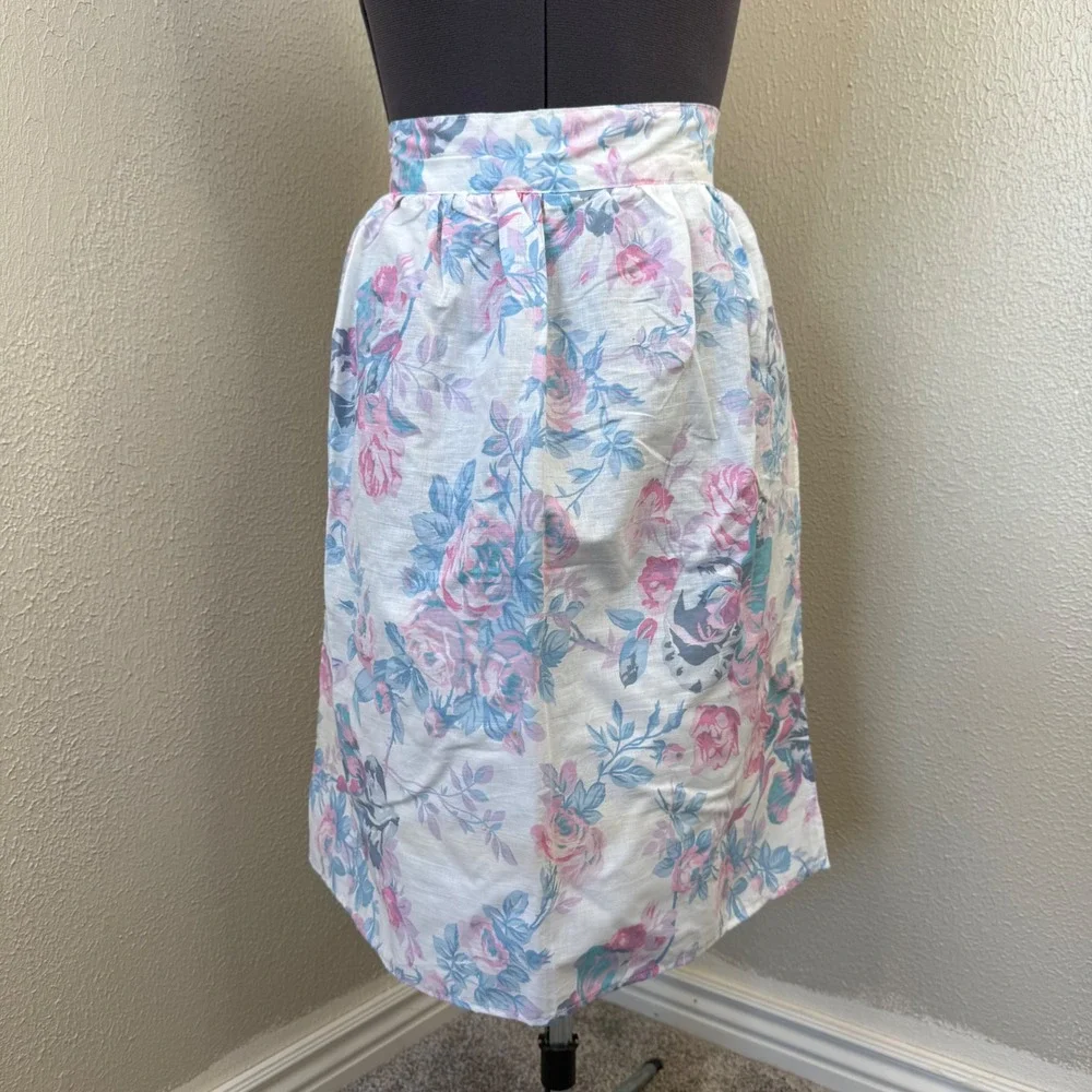 Vintage Floral Rose Half Apron Pink Blue Cottagecore Farmhouse Kitchen Decor